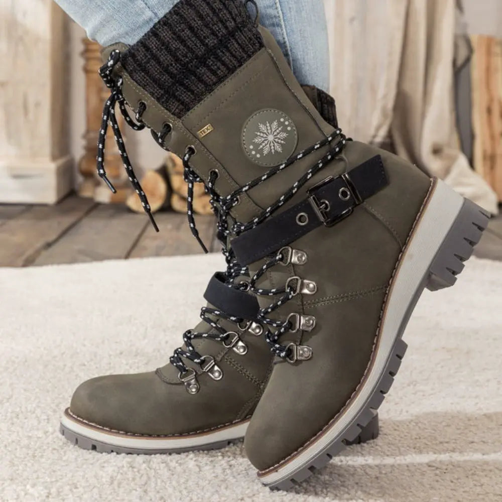 Damen Schneestiefel mit warmem Innenfutter und Schnürung