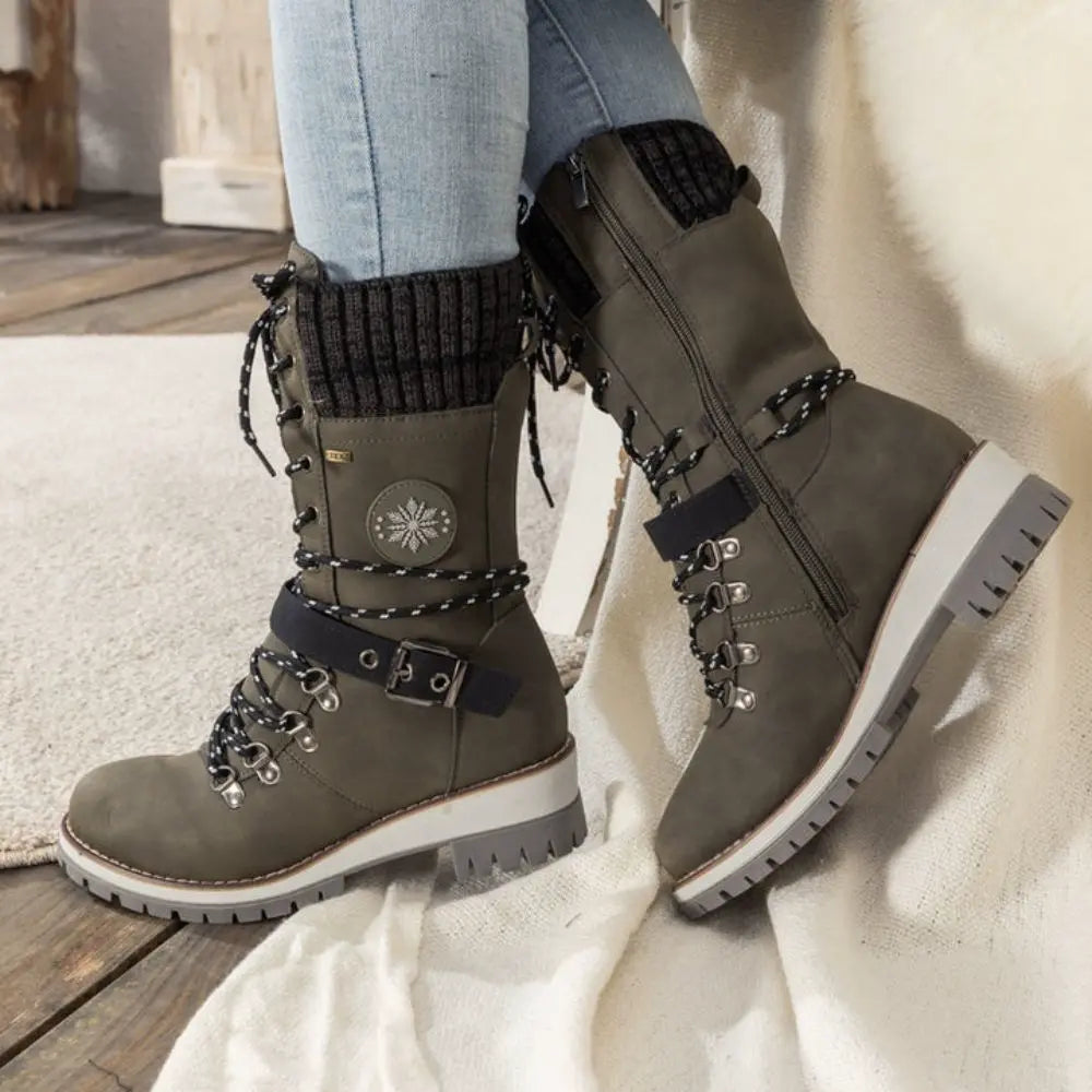 Damen Schneestiefel mit warmem Innenfutter und Schnürung