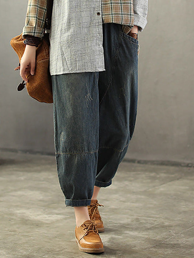 Damen Jeans mit elastischem Bund im Used-Look