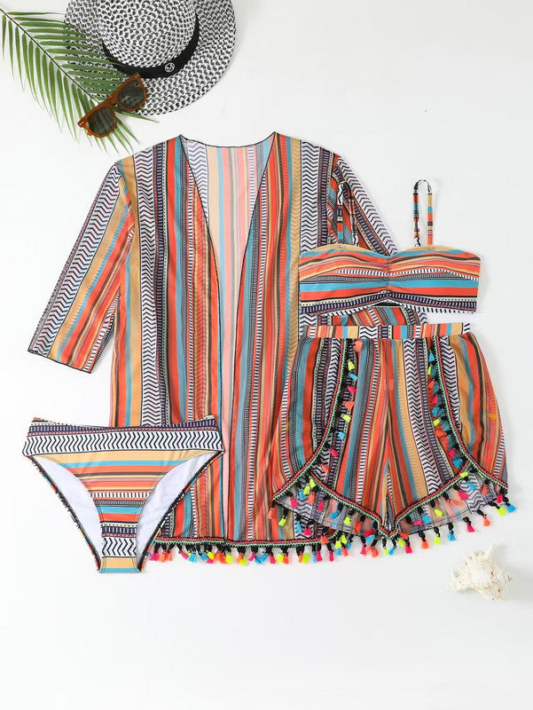 Damen Bikini-Set 4-teilig Strandshorts