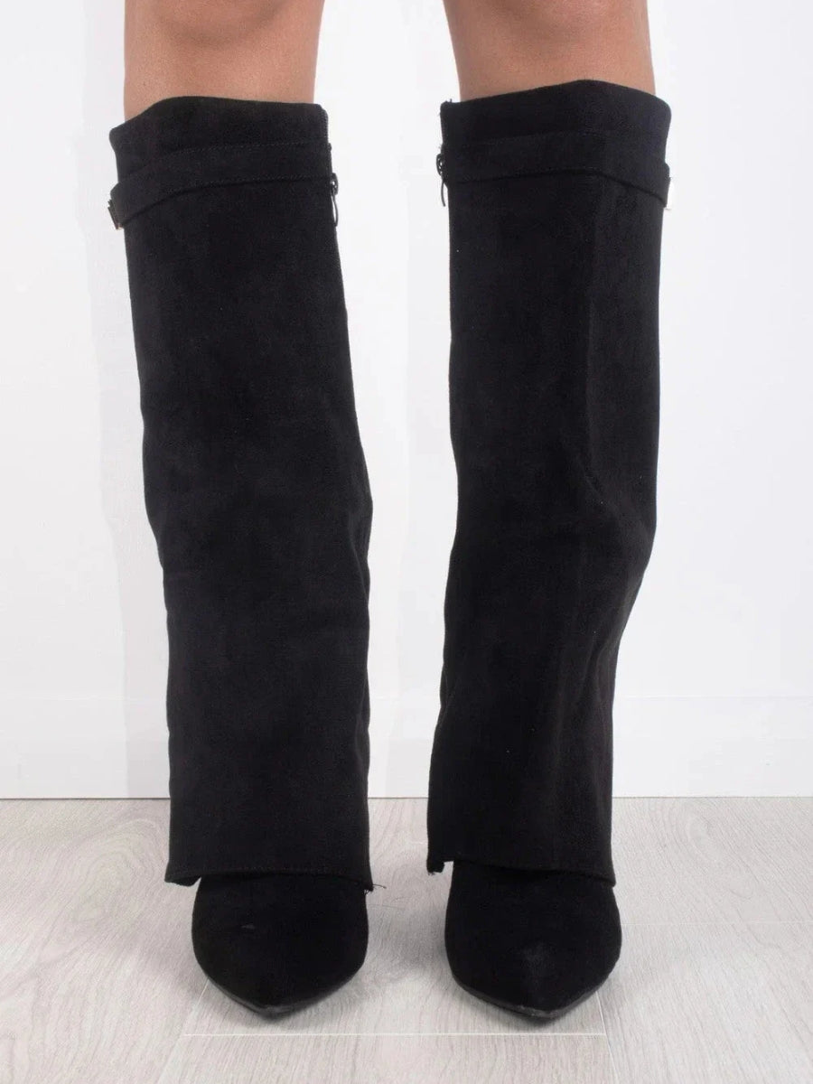 Damen Wildlederstiefel mit Goldverschluss