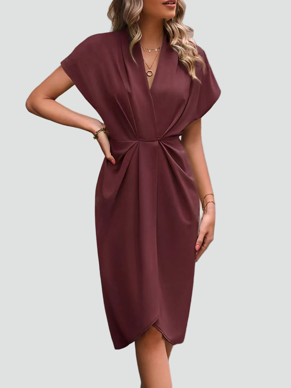 Damen Cocktailkleid midi figurbetont mit V-Ausschnitt
