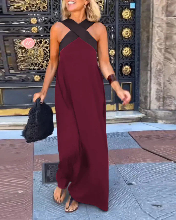Damen Maxikleid mit gekreuztem Ausschnitt