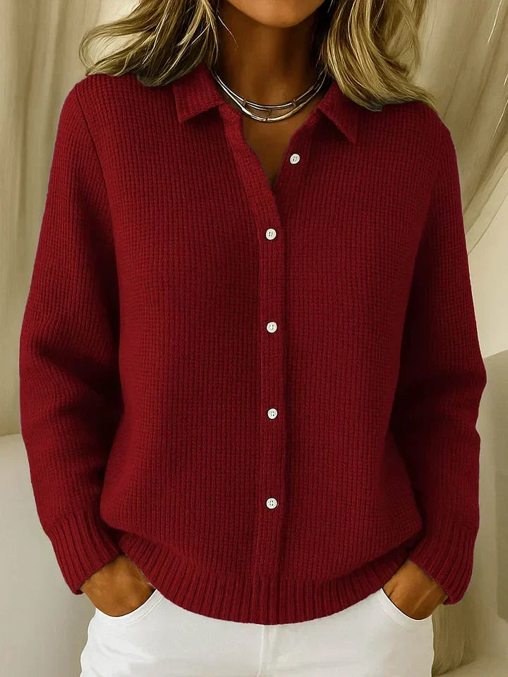 Damen lange Strickjacke mit Knopfleiste