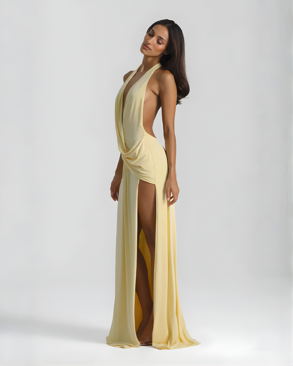 Damen Halterneck rückenfrei Maxi-Kleid