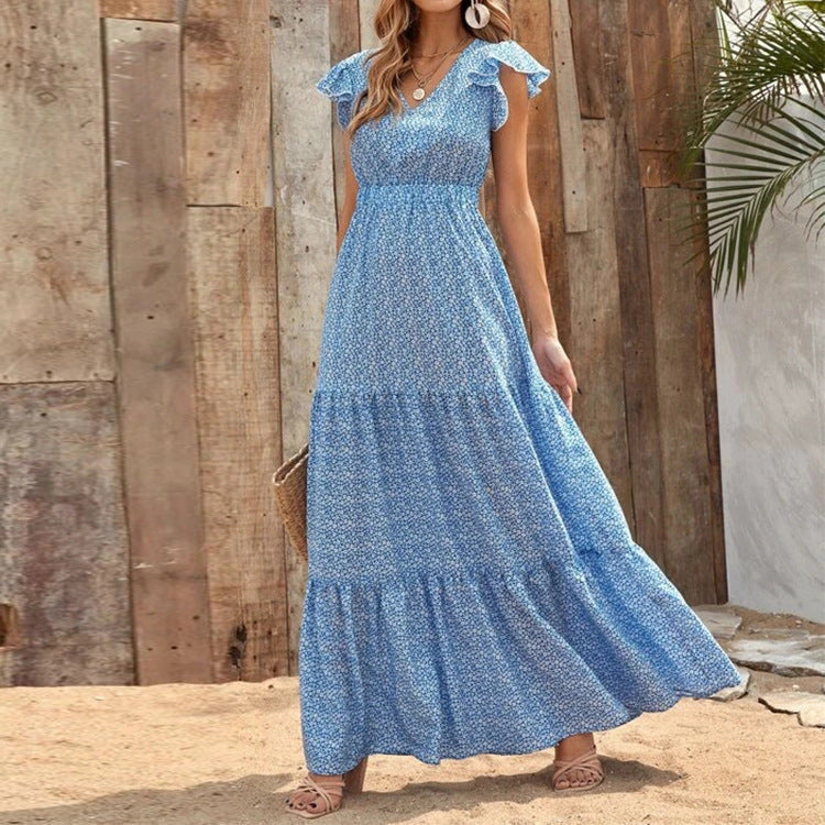 Damen Maxikleid mit Blumenprint und V-Ausschnitt