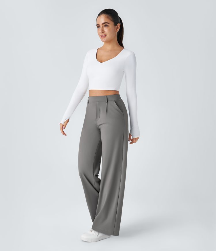 Damen Bürohose mit hoher Taille und Taschen