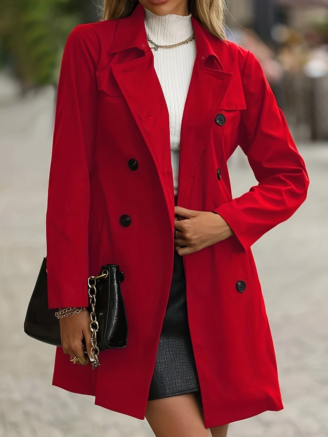 Damen Trenchcoat mit Taillengürtel und Zweireiher-Knopfleiste