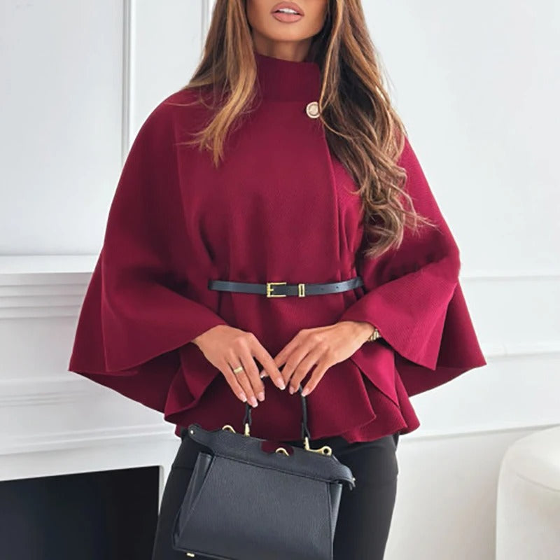 Damen Cape mit Gürtel und weiten Ärmeln