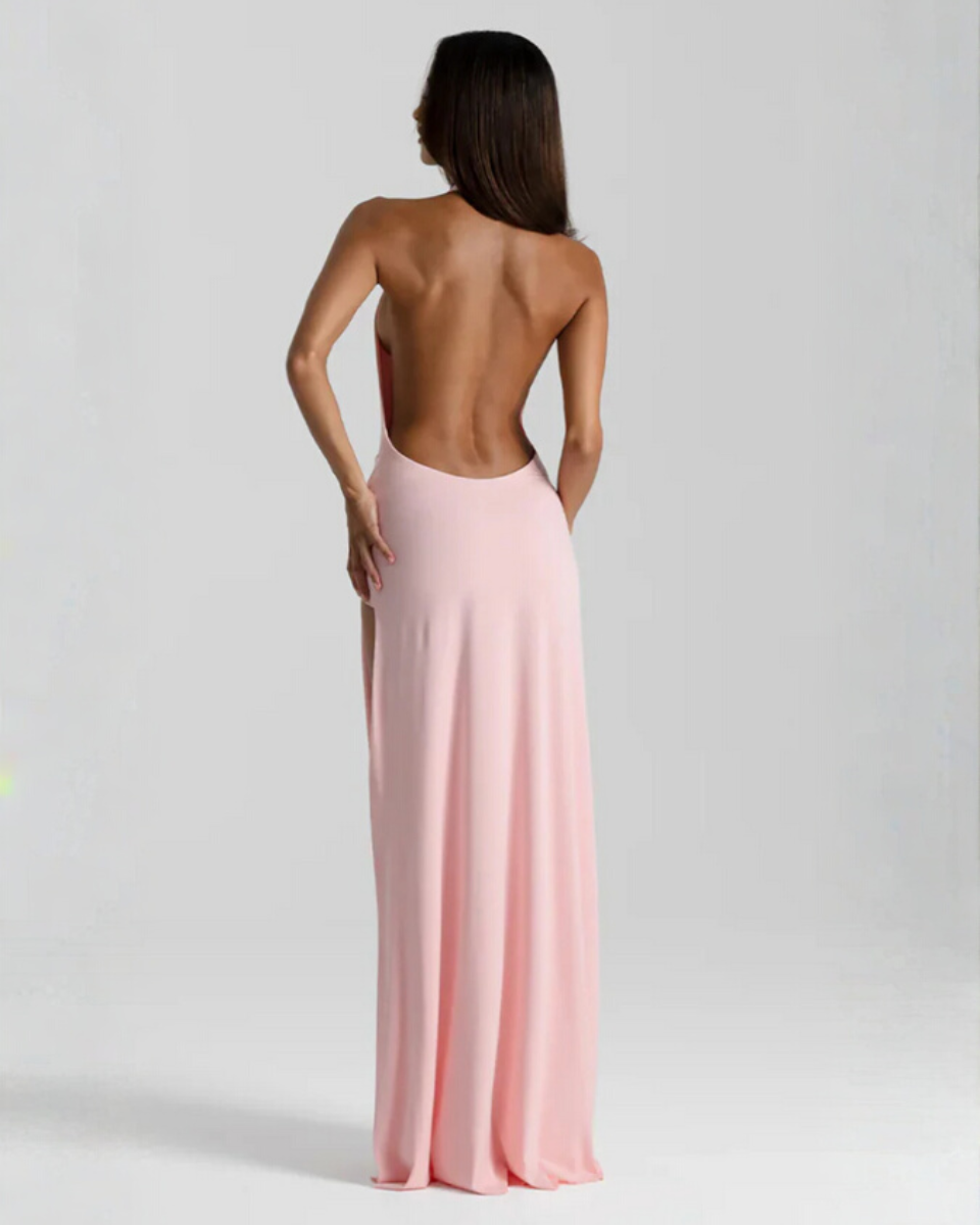 Damen Halterneck rückenfrei Maxi-Kleid