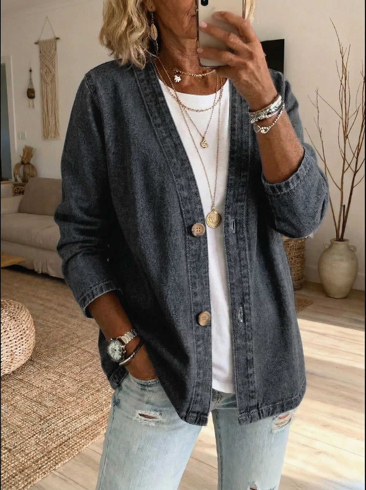 Damen Jeansjacke mit Knopfleiste