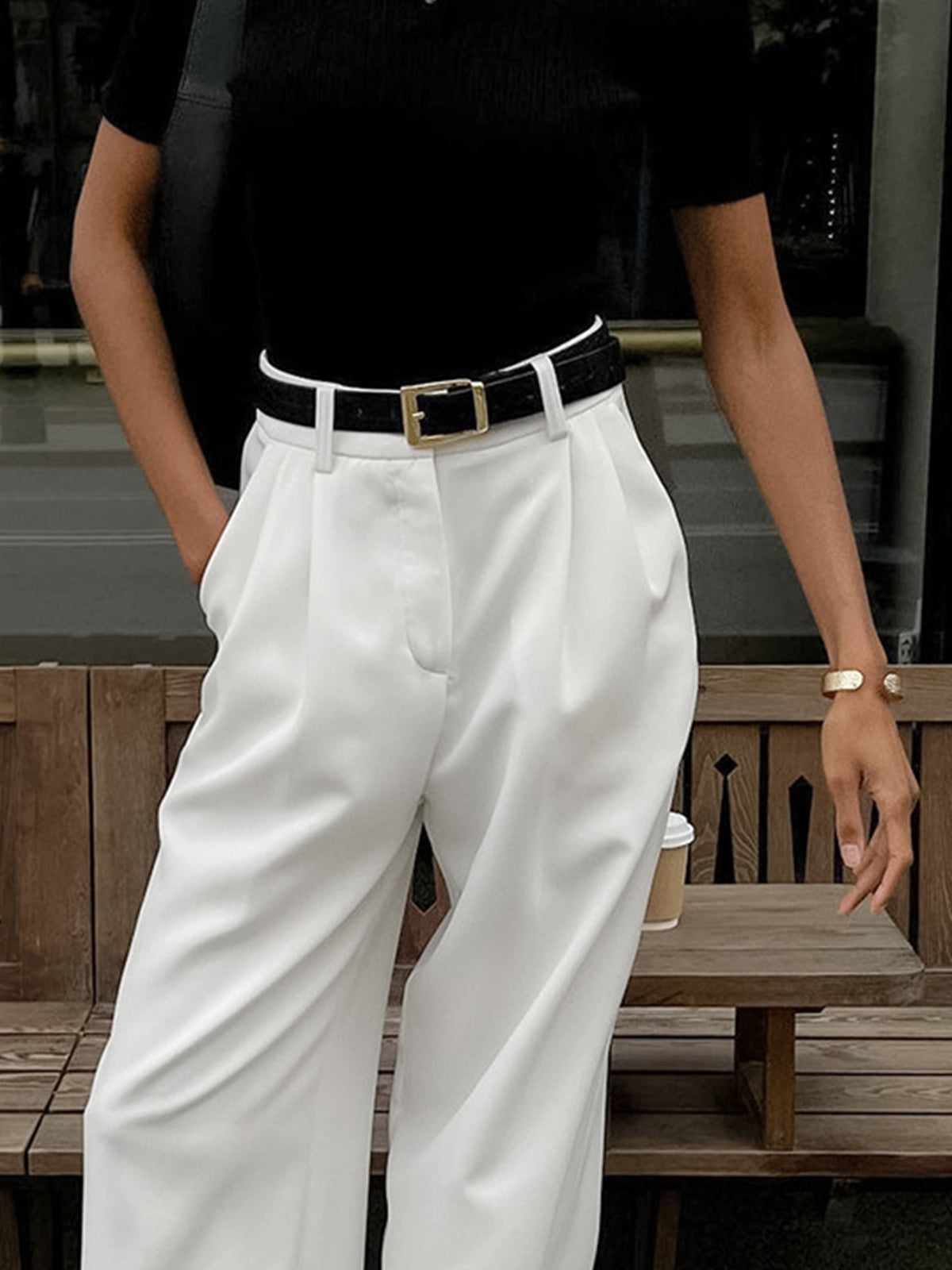 Damen Weitbein-Hose aus Polyester im Regular Fit
