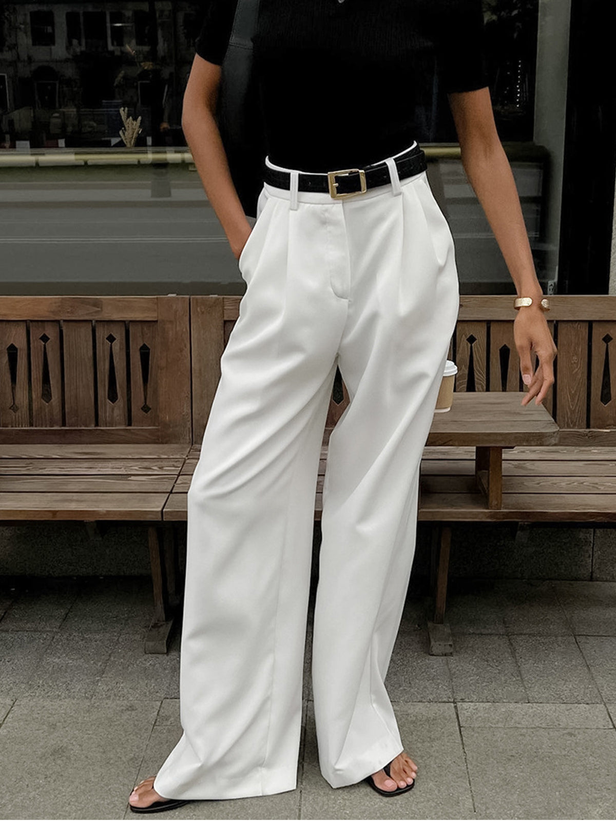 Damen Weitbein-Hose aus Polyester im Regular Fit
