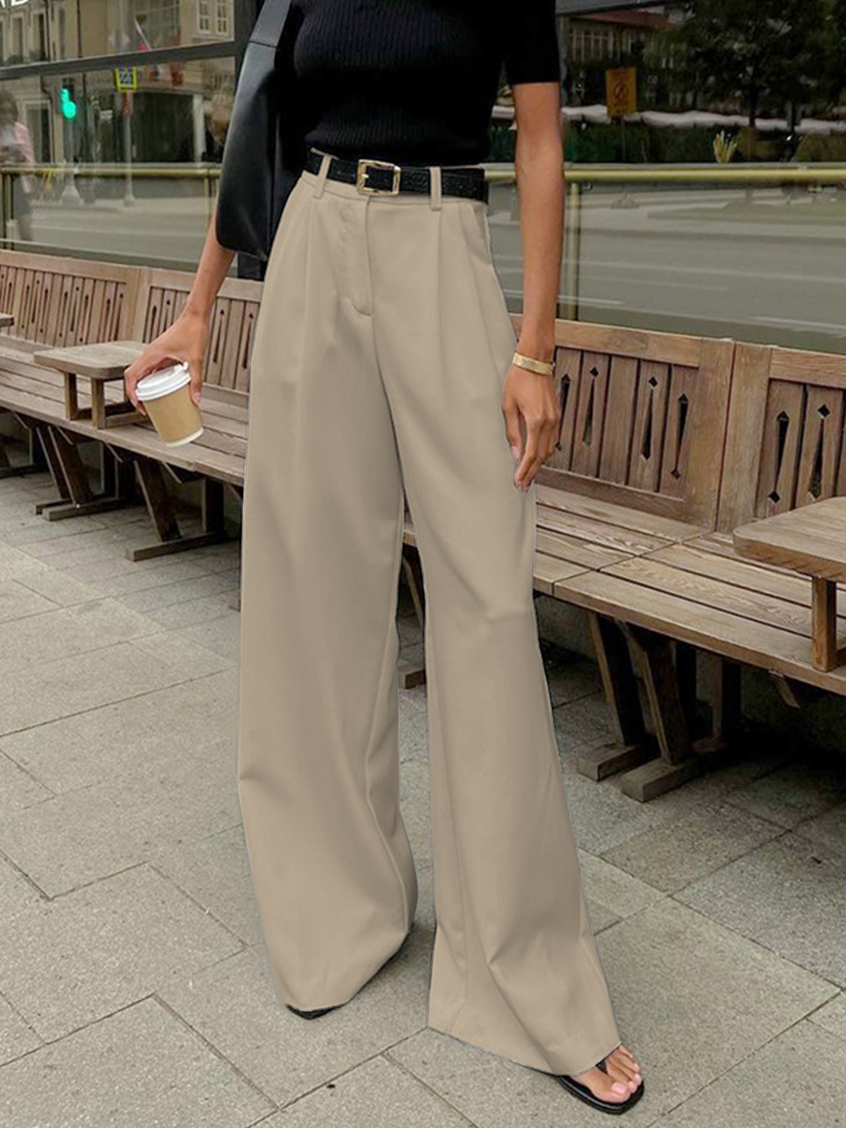 Damen Weitbein-Hose aus Polyester im Regular Fit