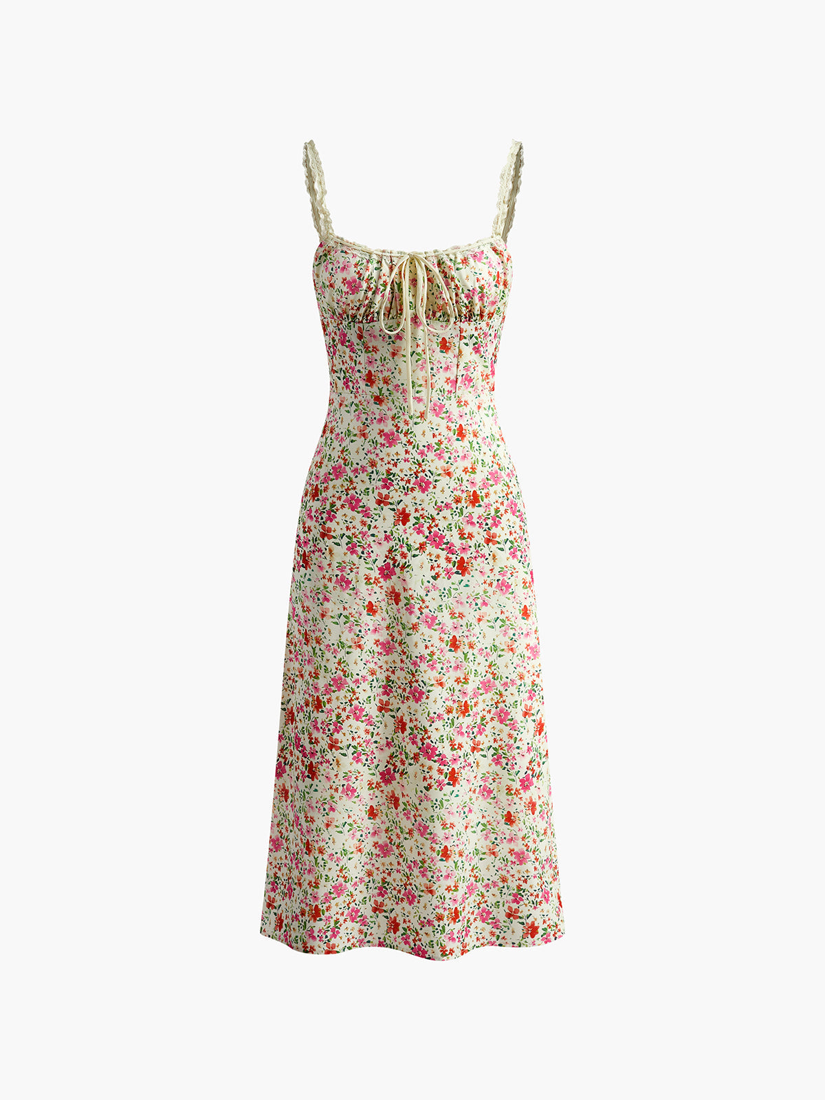 Damen Blumenprint Träger Midikleid