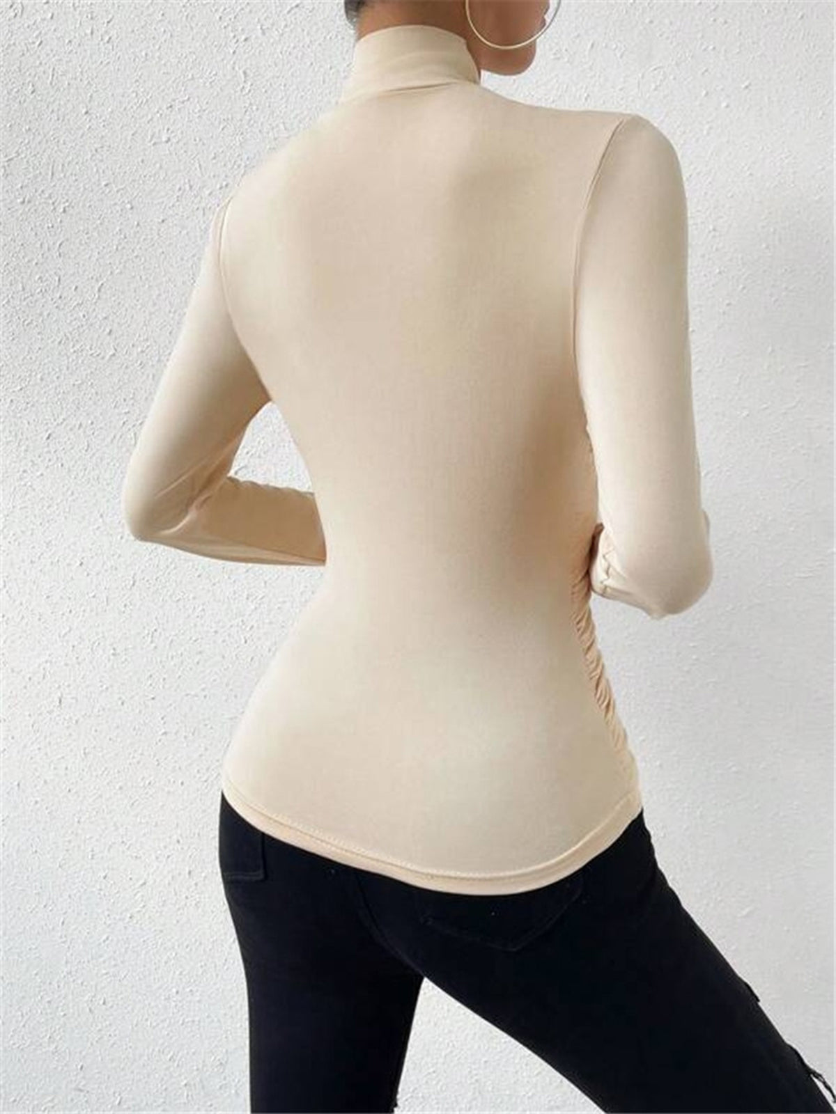 Damen Langarmshirt Falten Crossover-Kragen