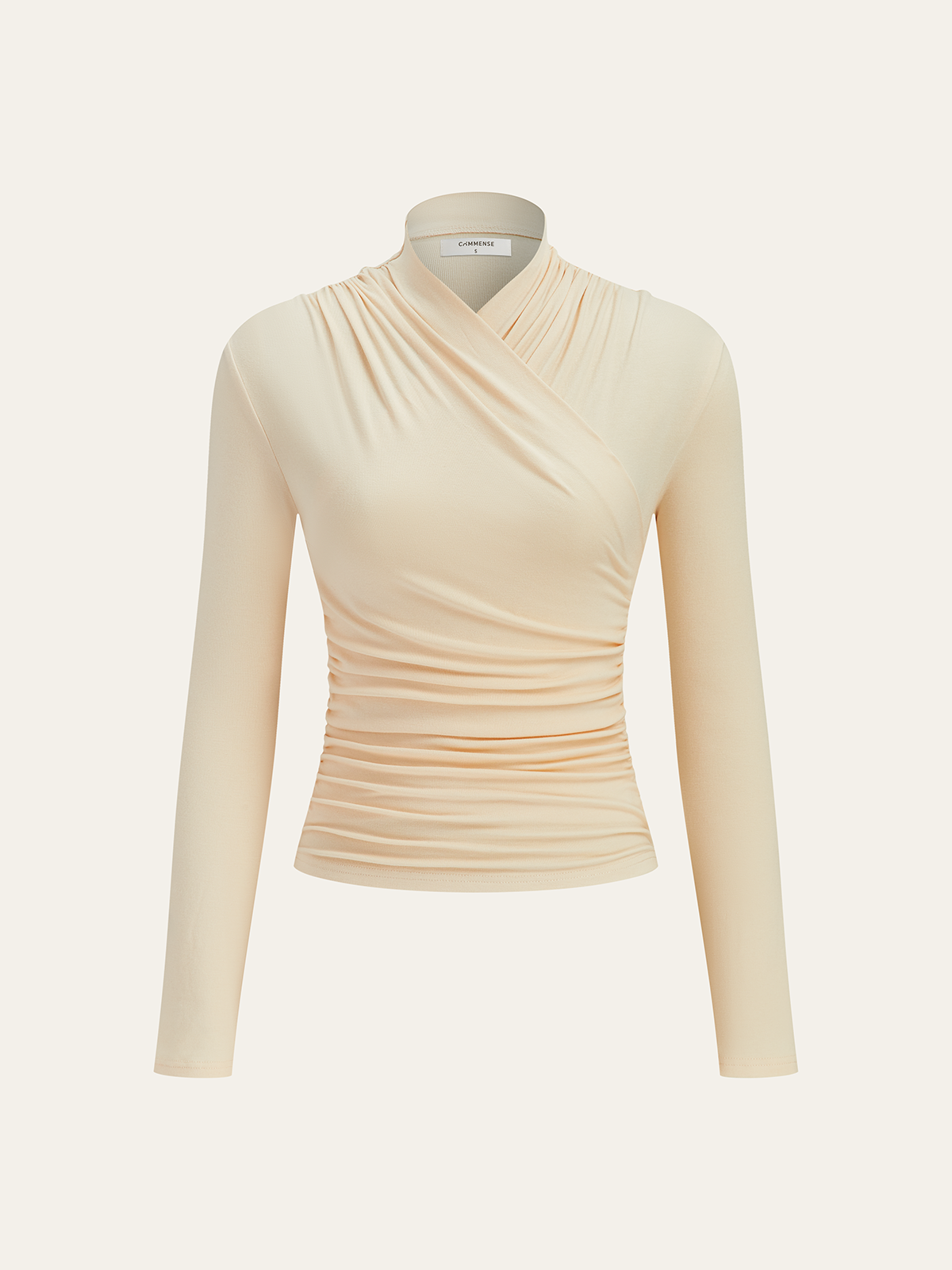 Damen Langarmshirt Falten Crossover-Kragen