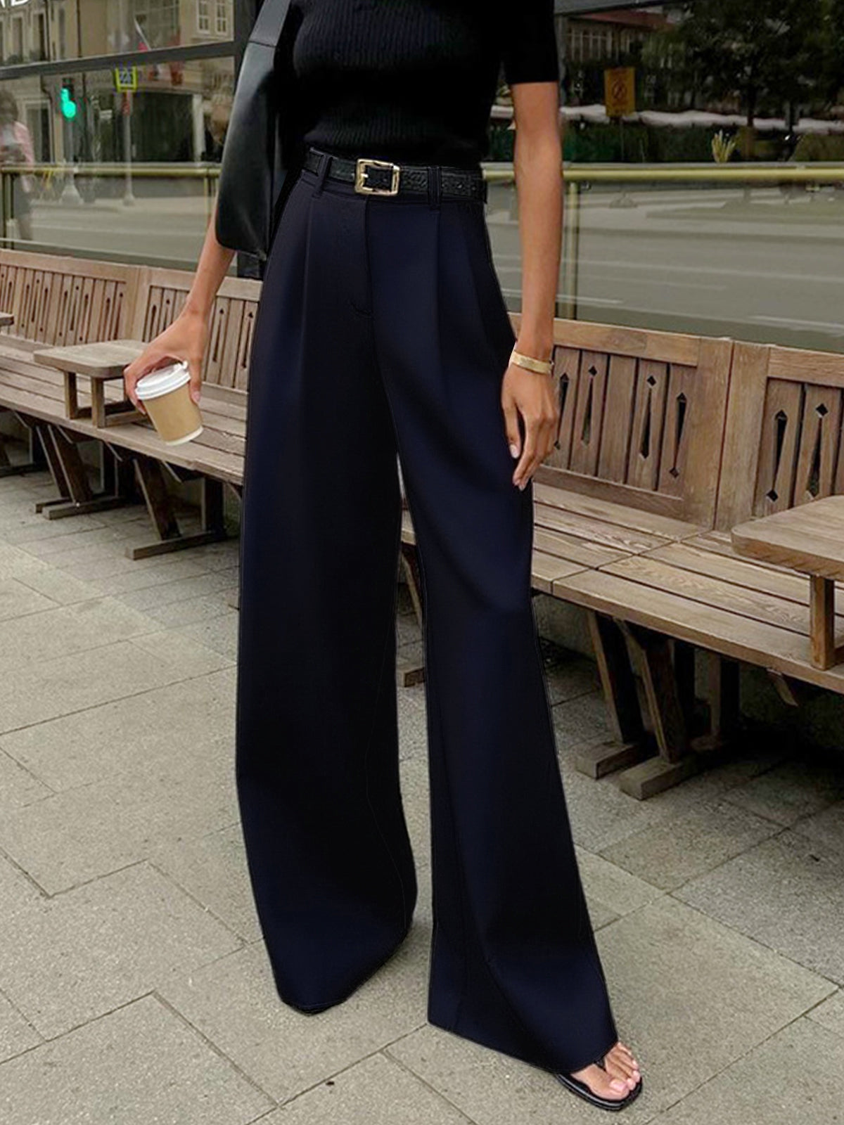 Damen Weitbein-Hose aus Polyester im Regular Fit