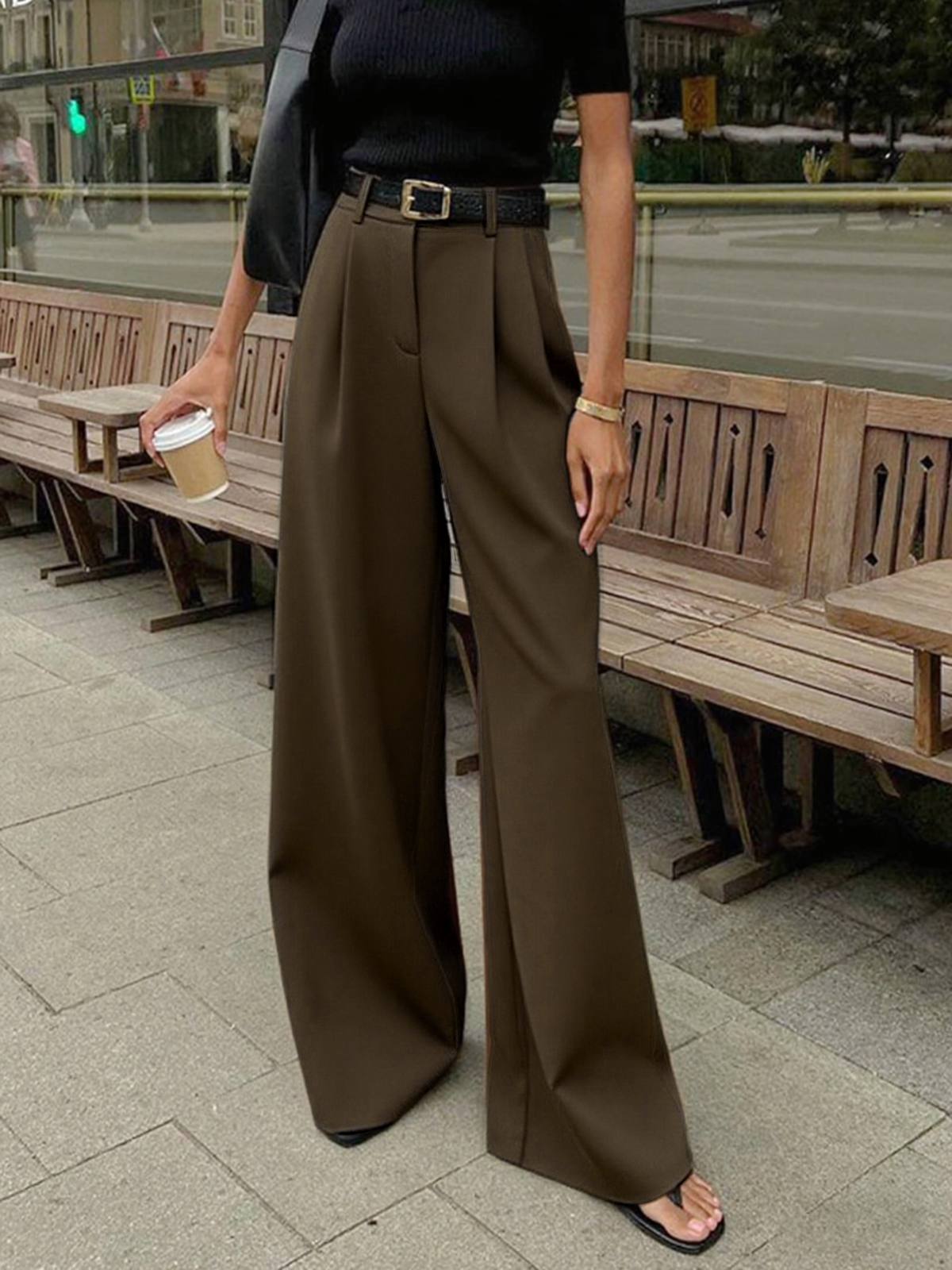 Damen Weitbein-Hose aus Polyester im Regular Fit