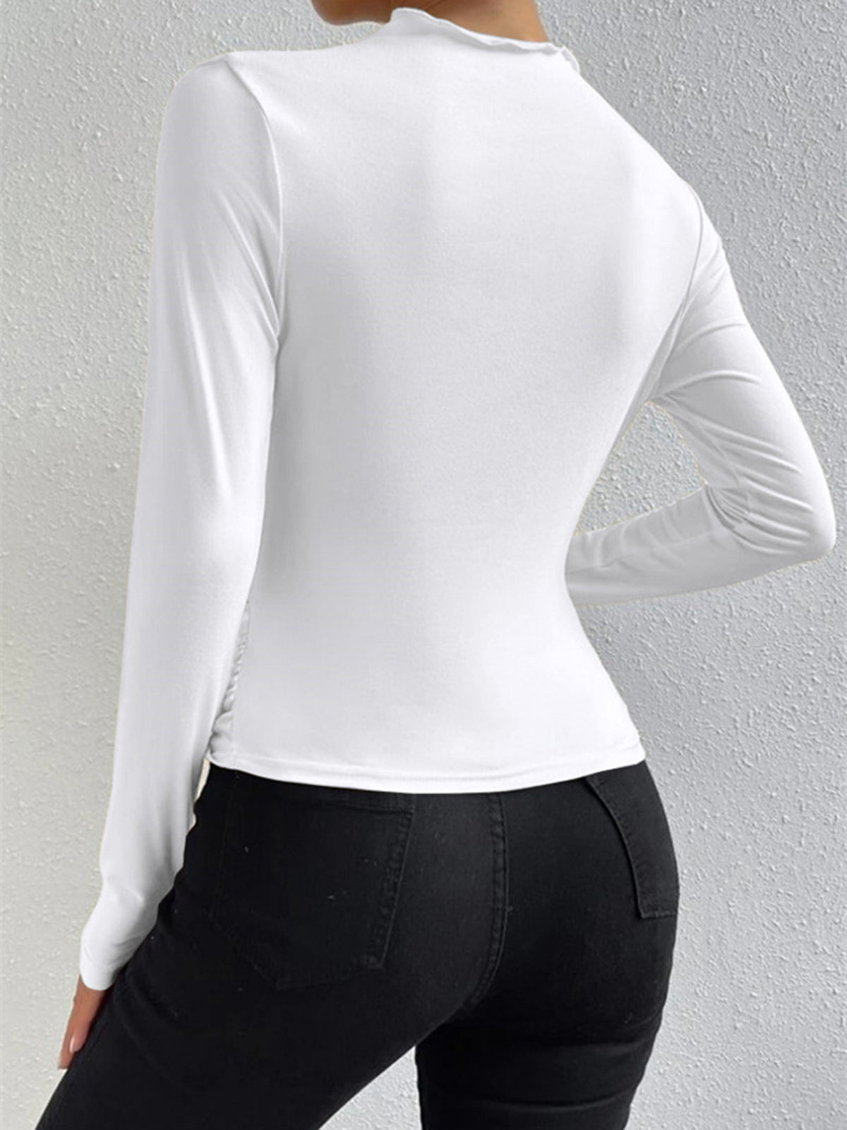 Damen Langarmshirt Raffung Rollkragen