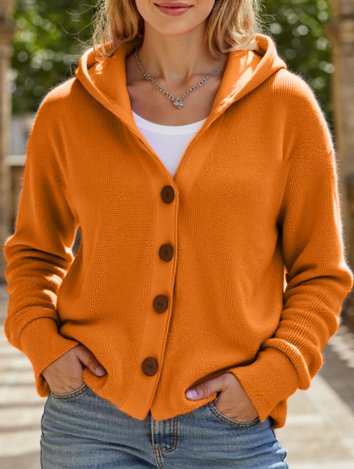 Damen Kapuzenpullover mit Knopfleiste