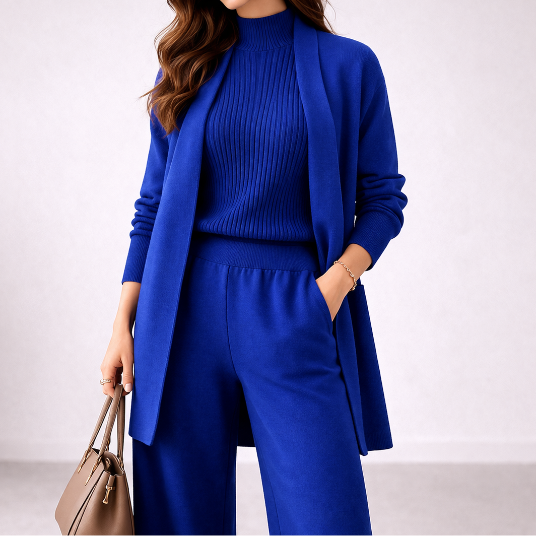 Damen Dreiteiler-Set aus Strick mit Cardigan