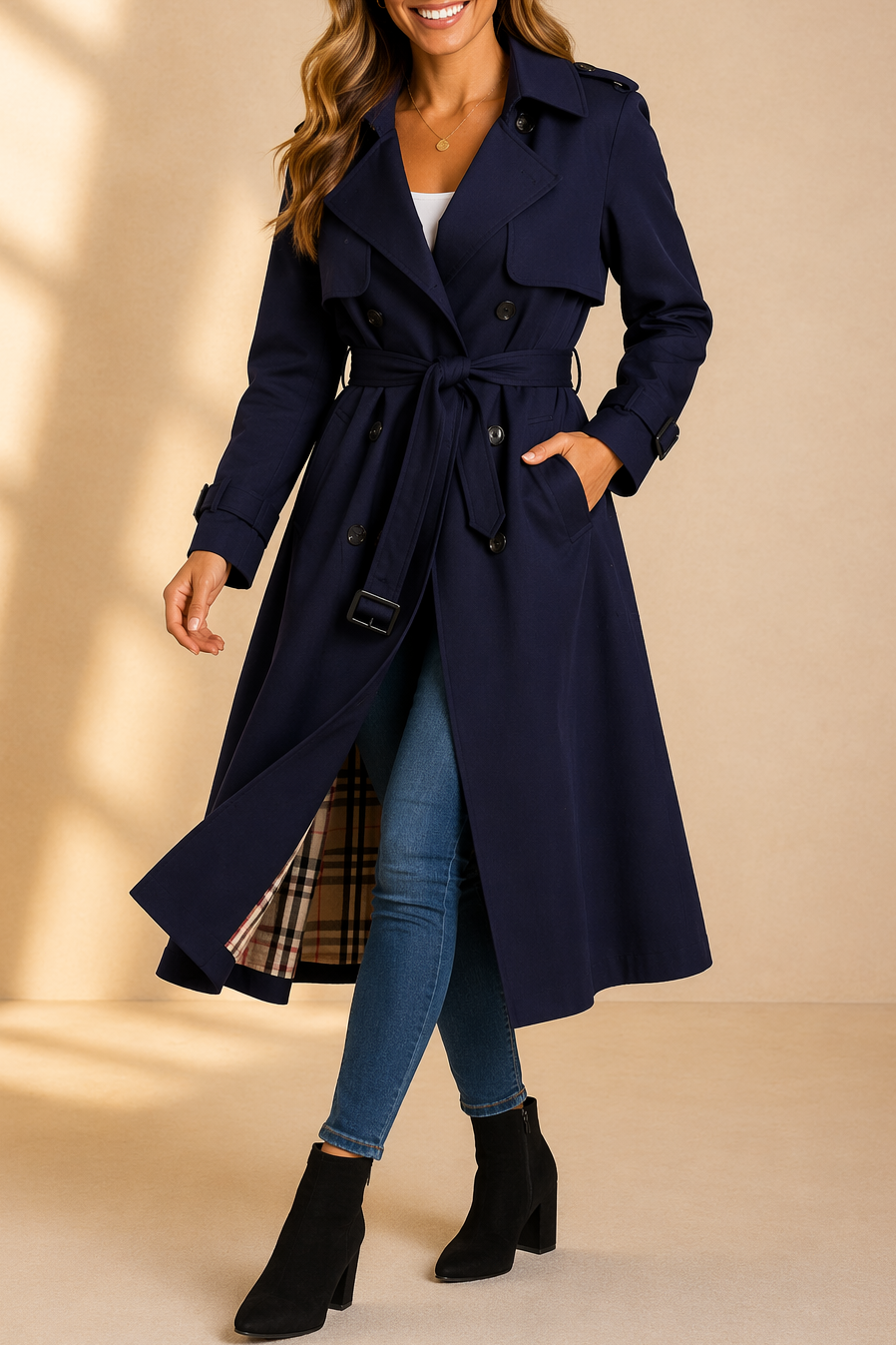 Damen doppelreihiger Trenchcoat mit Gürtel