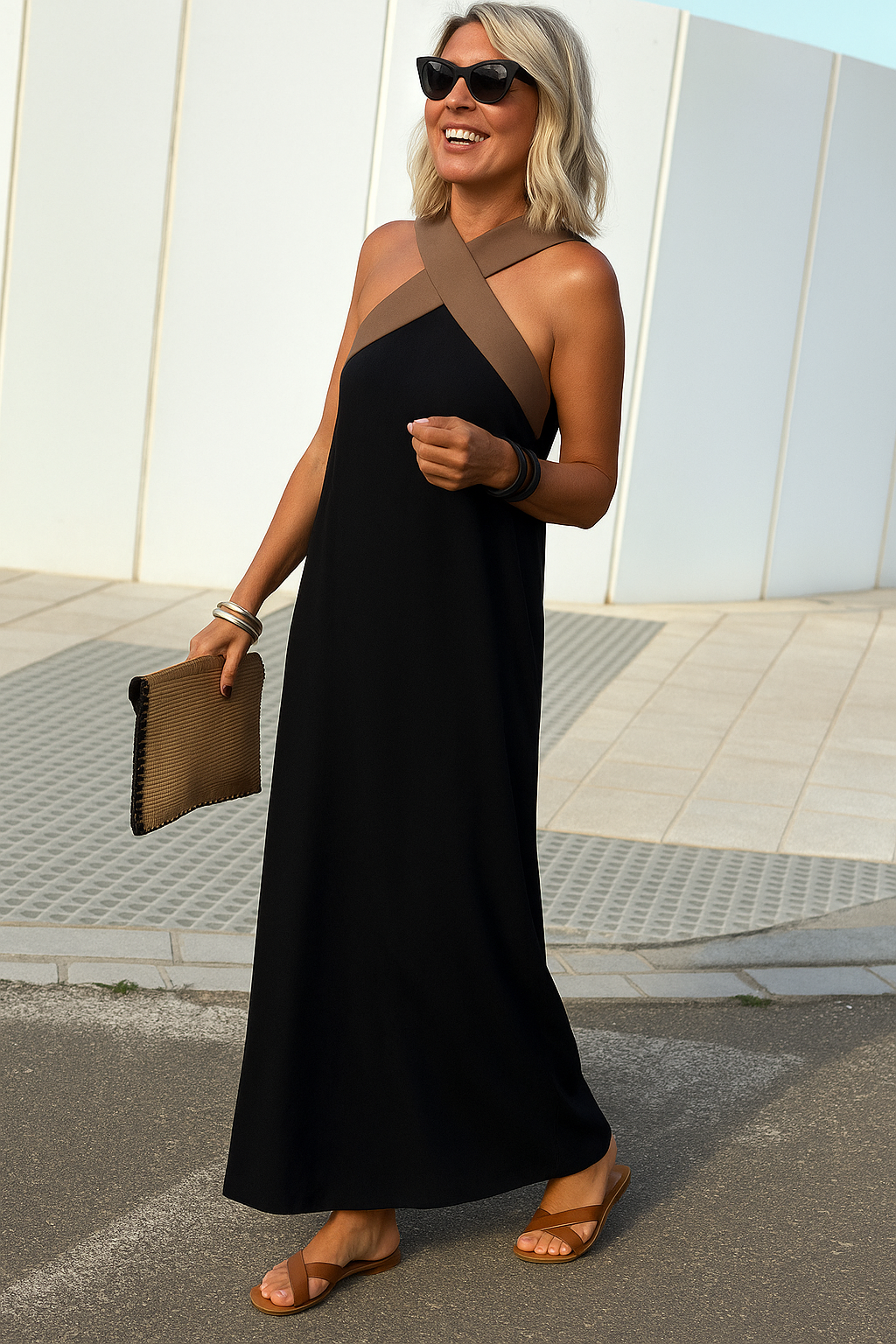 Damen Maxikleid mit gekreuztem Ausschnitt