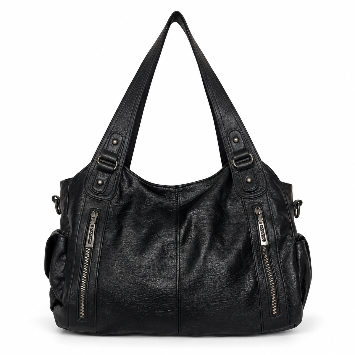 Damen weiche Schultertasche mit zwei Fronttaschen