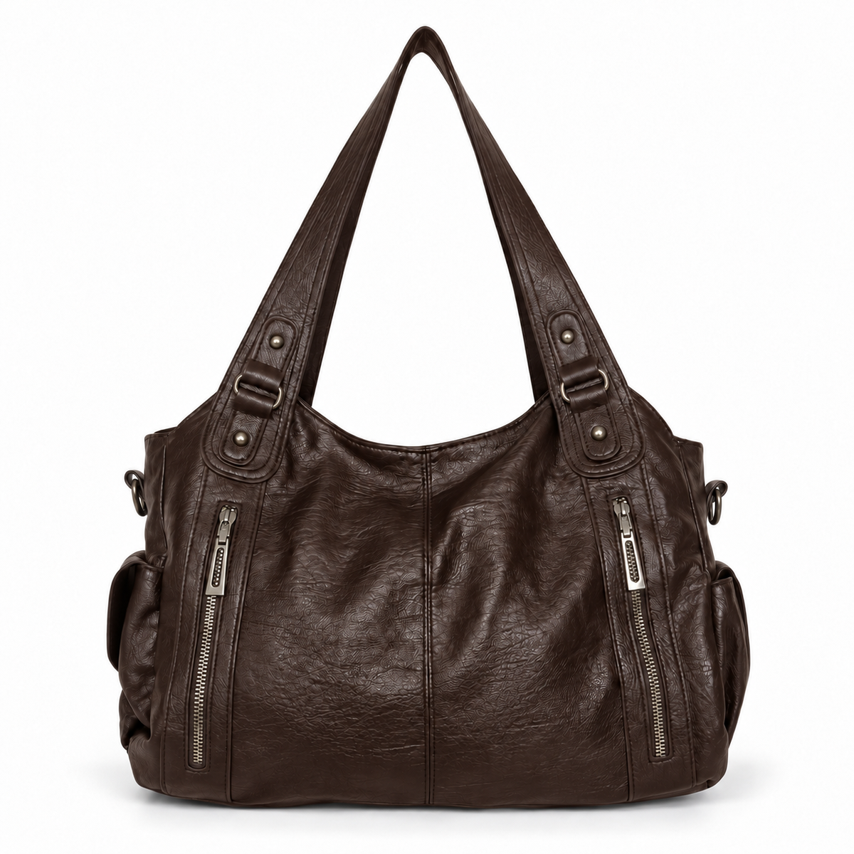 Damen weiche Schultertasche mit zwei Fronttaschen