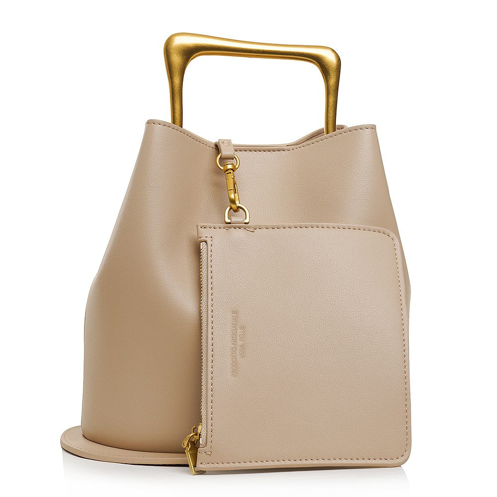 Damen Lederhandtasche mit Magnetverschluss beige