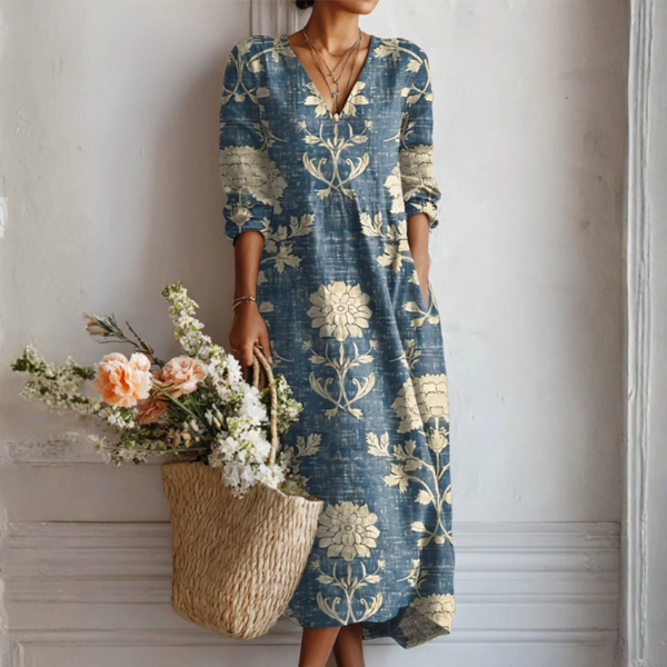 Damen Midikleid aus Leinen mit Taschen