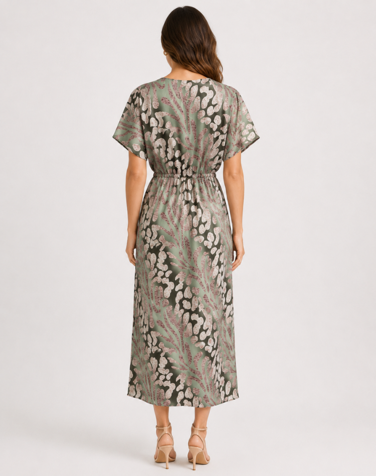 Damen Wickelkleid maxi grün mit V-Ausschnitt