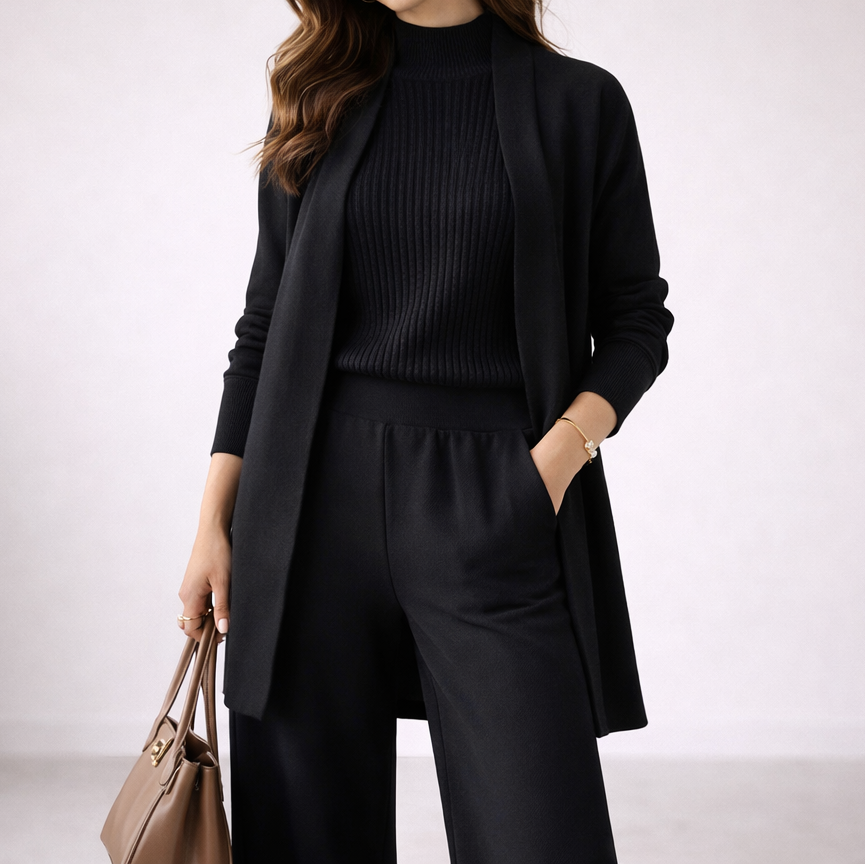 Damen Dreiteiler-Set aus Strick mit Cardigan
