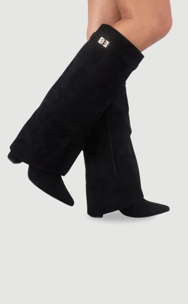 Damen Wildlederstiefel mit Goldverschluss
