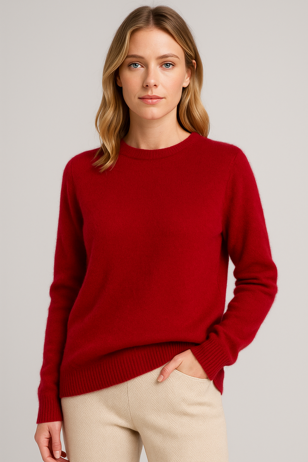 Damen Strickpullover mit Rundhalsausschnitt und Rippbündchen
