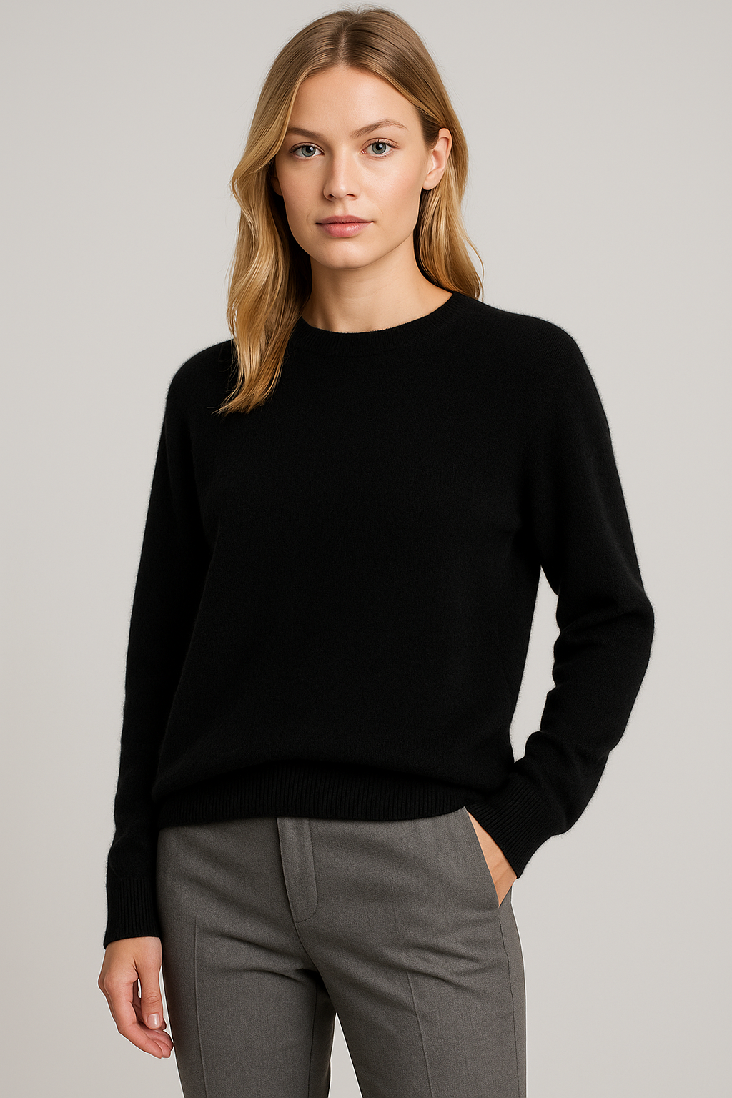 Damen Strickpullover mit Rundhalsausschnitt und Rippbündchen