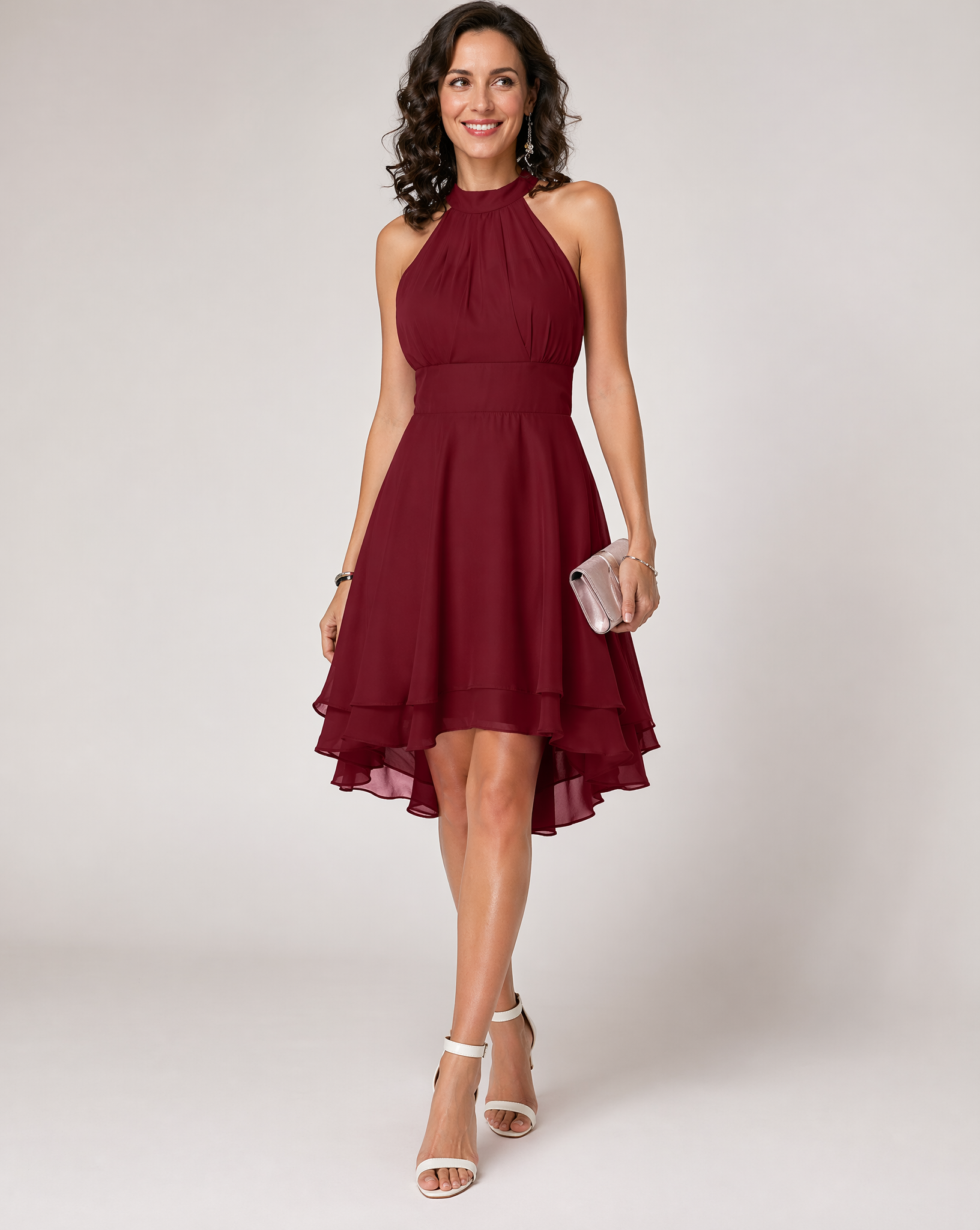 Damen Cocktailkleid midi mit Halterneck