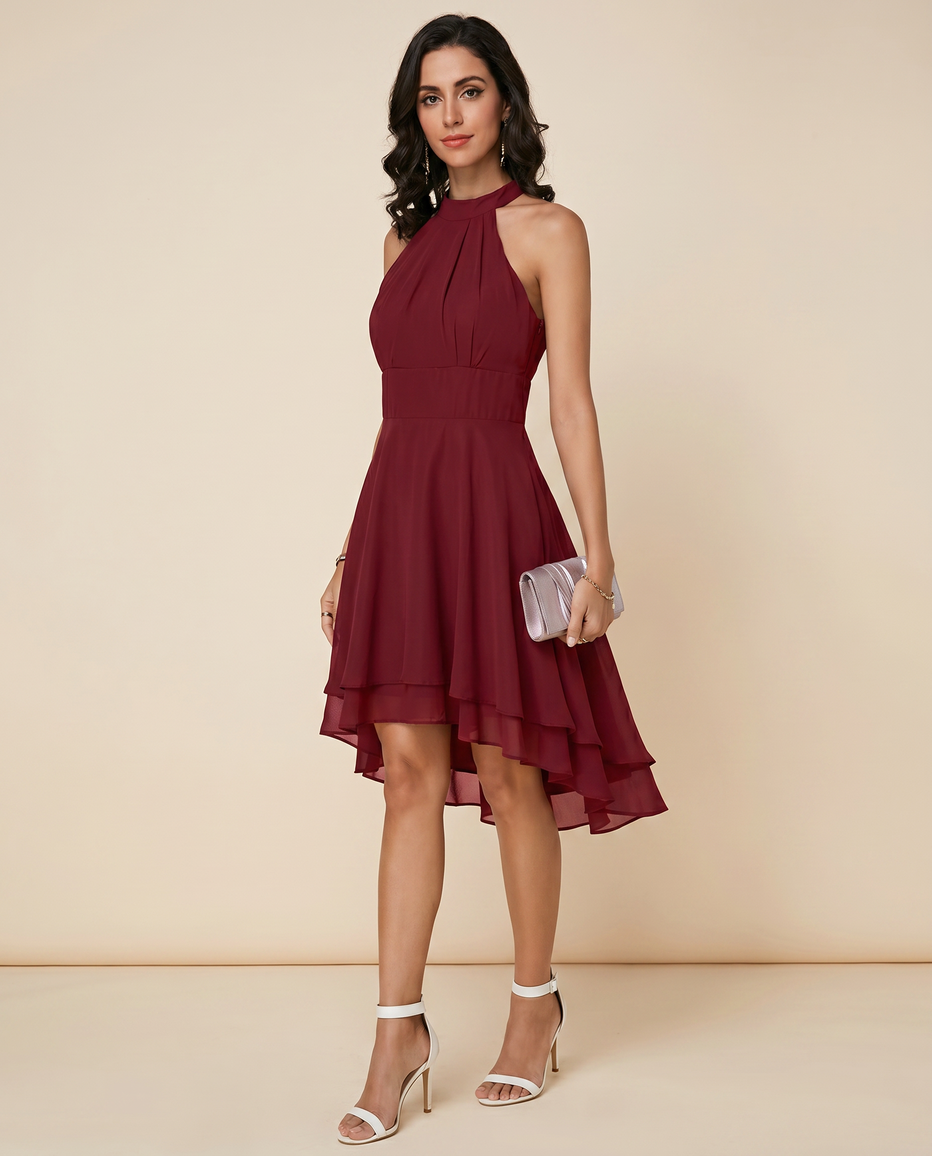 Damen Cocktailkleid midi mit Halterneck