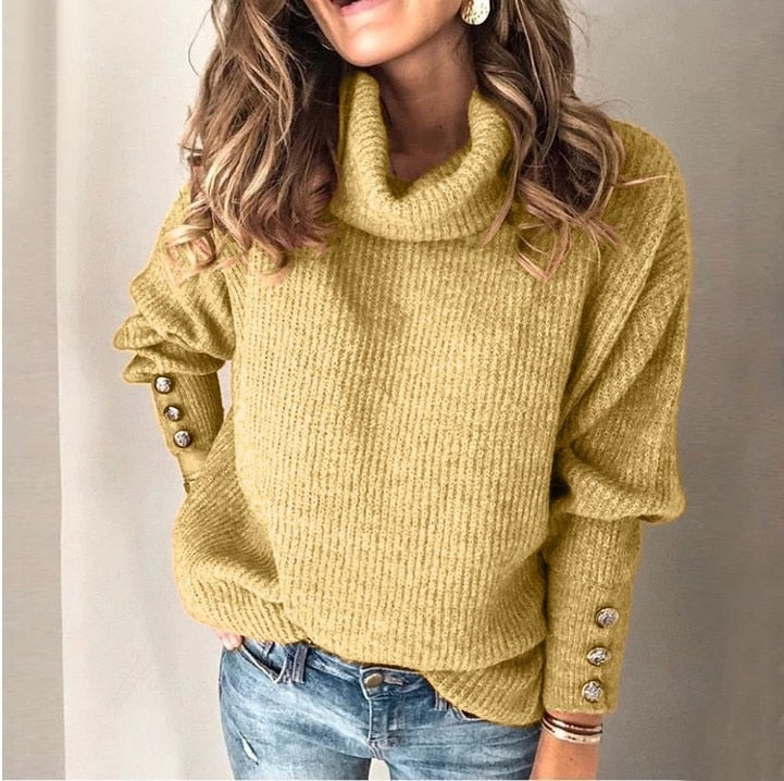 Damen Rollkragenpullover mit Ärmelknöpfen in Extralänge