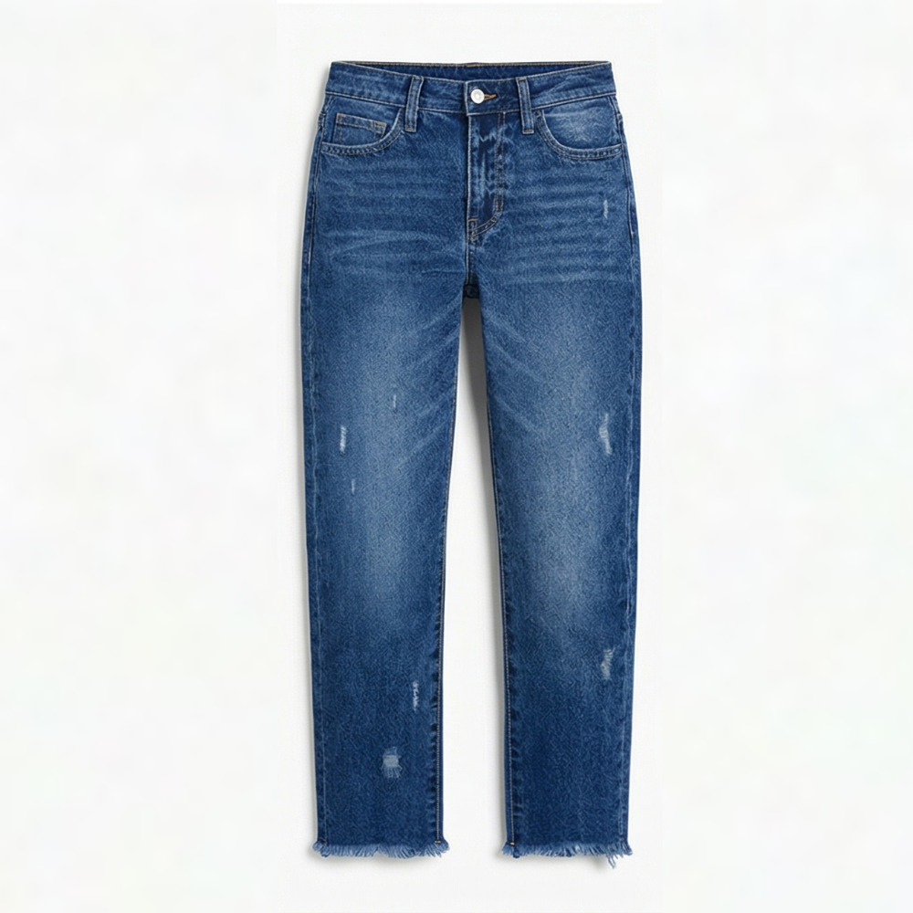 Damen Straight-Leg-Jeans mit Fransensaum im Retro-Stil