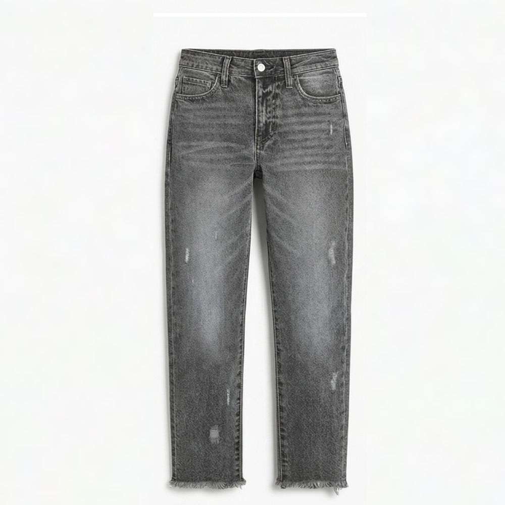 Damen Straight-Leg-Jeans mit Fransensaum im Retro-Stil