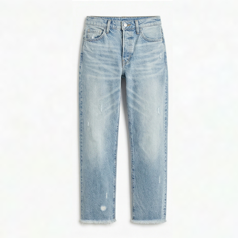 Damen Straight-Leg-Jeans mit Fransensaum im Retro-Stil