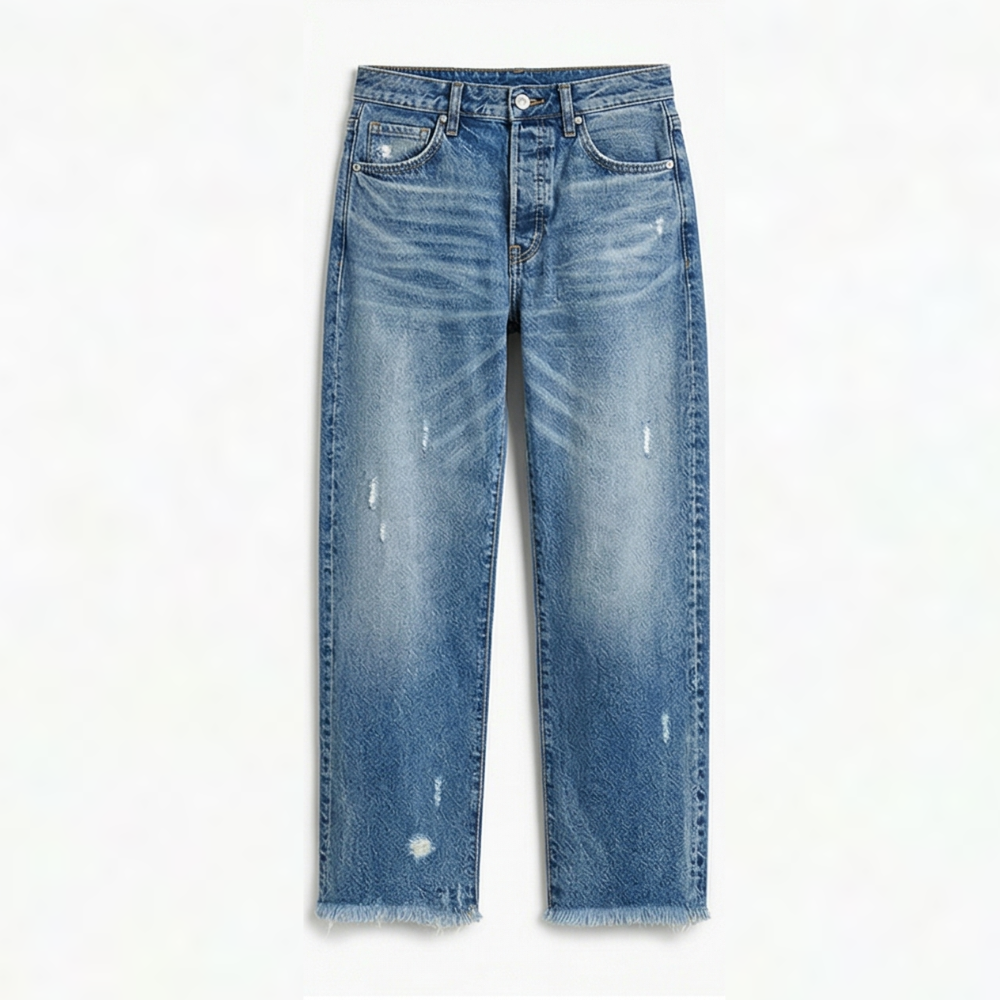 Damen Straight-Leg-Jeans mit Fransensaum im Retro-Stil
