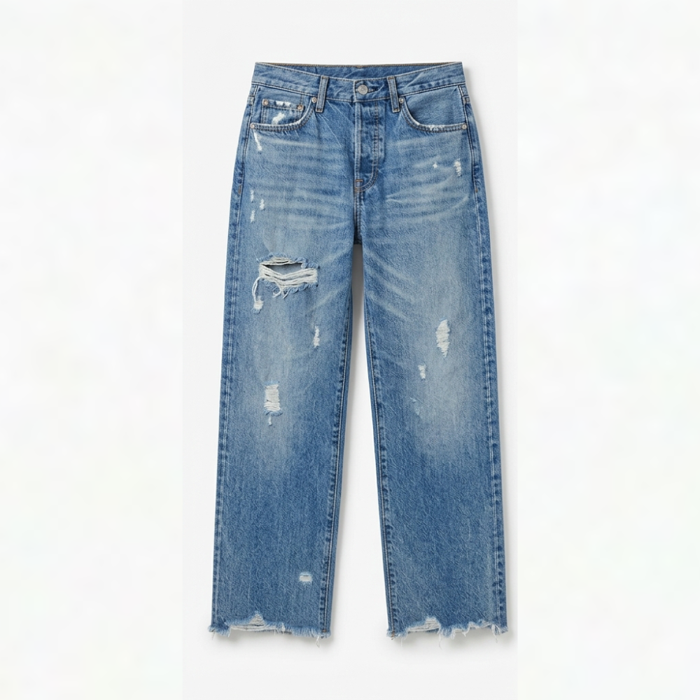 Damen Straight-Leg-Jeans mit Fransensaum im Retro-Stil