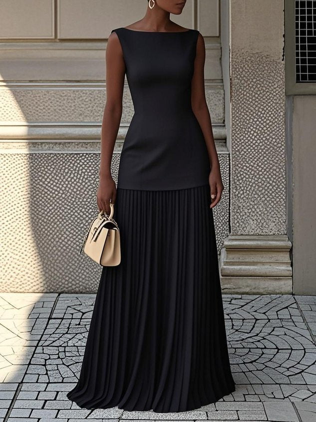 Damen Plisseekleid Maxi mit fließendem Schnitt