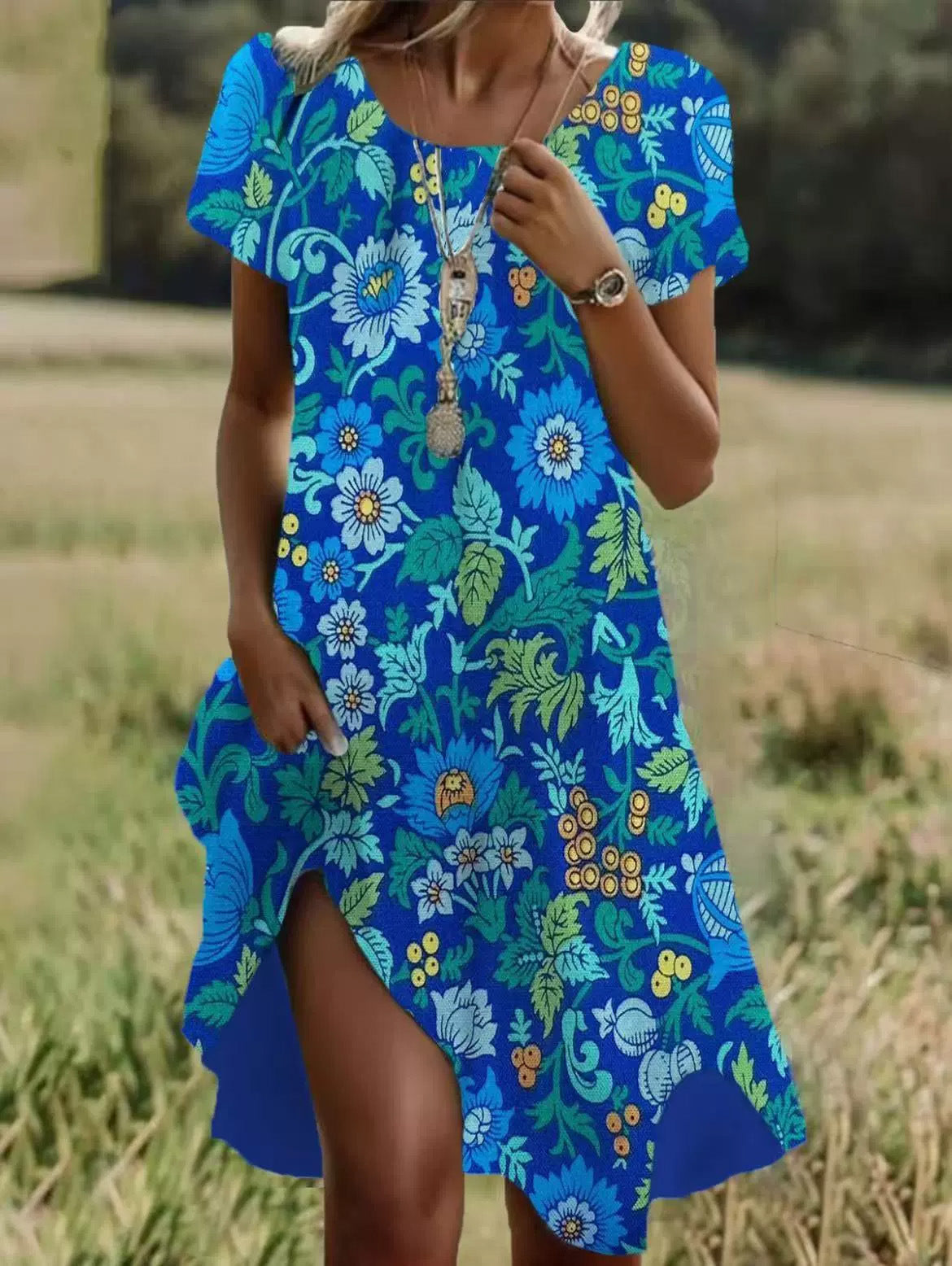 Damen Sommerkleid midi mit fließendem Schnitt