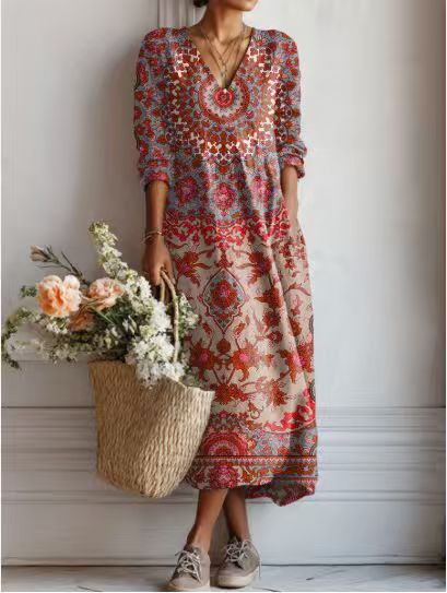 Damen Midikleid aus Leinen mit Taschen