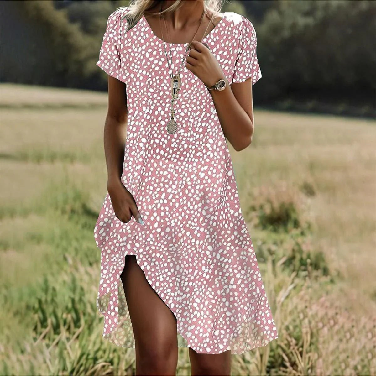 Damen Sommerkleid midi mit fließendem Schnitt