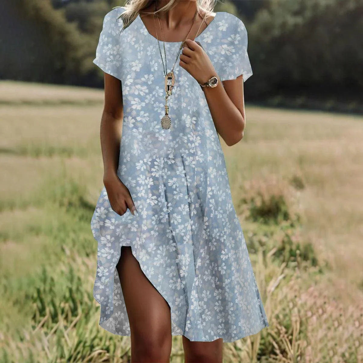 Damen Sommerkleid midi mit fließendem Schnitt